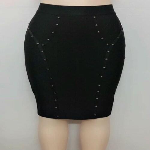 Fashion Women Bandage Skirts Evening Club Party Mini Skirts Heavy Rivets Slim Work Summer Autumn Bandage Dresses
