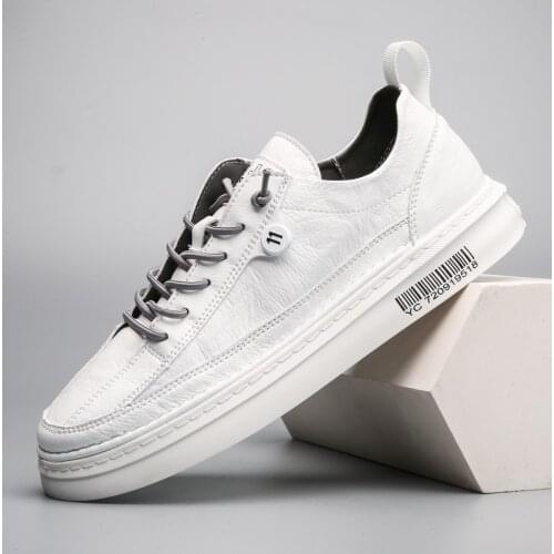 Mens Casual Leather Shoes Spring Casual Men Shoes Non-slip Flat Shoes Light Sneakers Fashion Board Shoe Trendy White Shoes