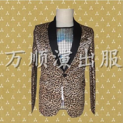Leopard clothes men suits designs masculino homme terno stage costumes for singers jacket men blazer dance star style dress