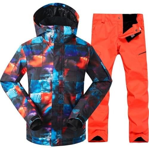 GSOU SNOW Male Skiing Suit Waterproof Thick Warm Windproof Ski Jacket Ski Pants Single Double Board Skiing Clothes For Men