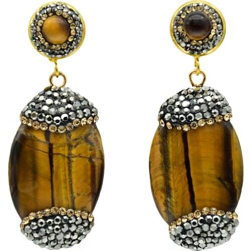 Natural Stone Elegant Women Earrings Natural Tiger Eye Stone Fashion Jewelry Handmade Geometric Dangle Earrings Birthday Gifts