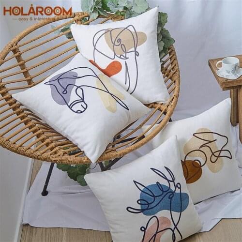 Cartoon Animal Cushion Cover 45x45cm Cotton Thread Embroidery Home Decorative Throw Pillow Cover Geometric Art Decor Pillowcase