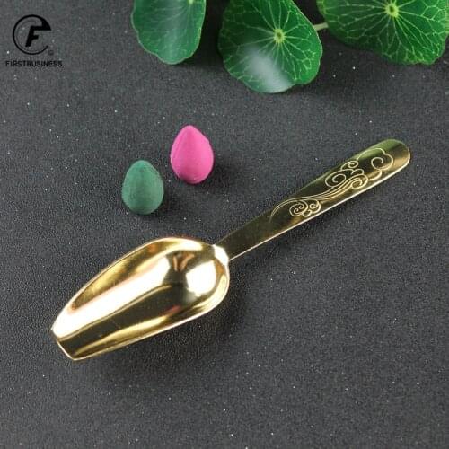 2021 New Style Creative Tea Scoops Shovel Brass Copper Xiangyun Ruyi Tableware Coffee Spoon Tea Pet Tea Ceremony Ice Cream
