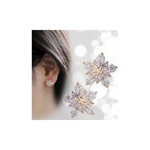 New Ladies Crystal Snowflake Statement Stud Earrings For Women Gold Color Earring Fashion Jewelry Wholesale Gift