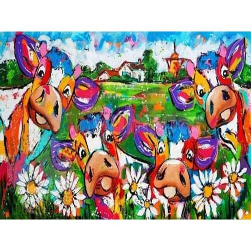 New 5D Full Diamond Painting farm colorful cow flower cross stitch kits art 3D paint by diamonds Christmas decoration gift E1526