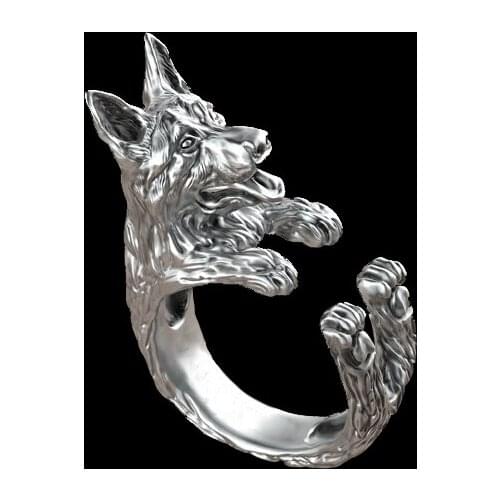 Wholesale retro punk German Shepherd Ring free size hippie animal German Shepherd dog Ring jewelry for pet lovers 12pcs/lot