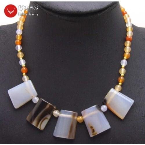 Qingmos Agates Chokers Necklace for Women with 20*25mm White Trapezoid & 6mm Orange Round Stone Agates Trendy 17'' Necklace-5974