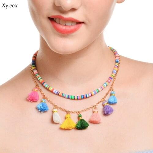Handmade necklace contrast color tassel accessories multi-layer clavicle chain