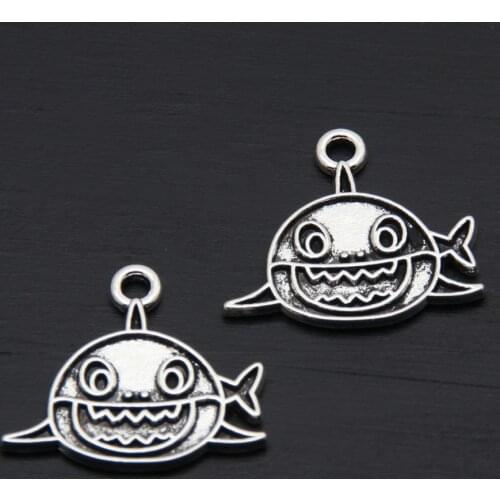50pcs Silver Color Cute Shark Fish Charms Marine Animal Pendant Jewelry Making DIY Handmade Craft Findings Accessories A3405