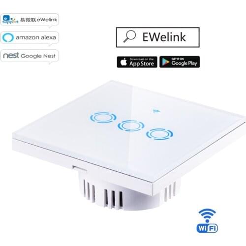 Ewelink App / Wifi Smart Touch Switch 3 Gang EU Panel Wireless Control Lamps Touch Wall Switch for Smart Home,Work with Alexa