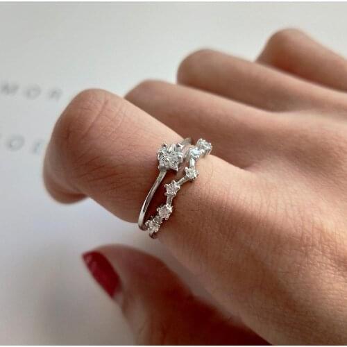 Five-pointed star diamond micro-set diamond tail ring 925 sterling silver female ring ring for engagement party jewelry