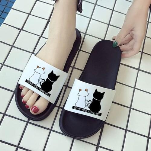2021 Women Shoes Non-slip Beach Slides Cartoon Cats Print Indoor Home Slippers ladies Sandals Flip Flops Fashion Female Shoes