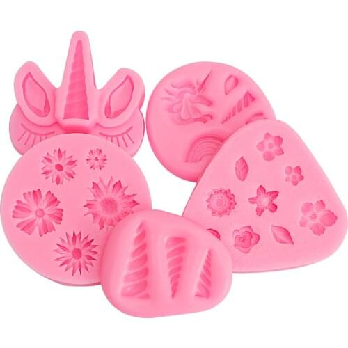 5 styles Unicorn Horn Ears cake silicone mold Fondant Chocolate cake decoration Tool Flower shaped Dessert Bakeware Pastry Mould