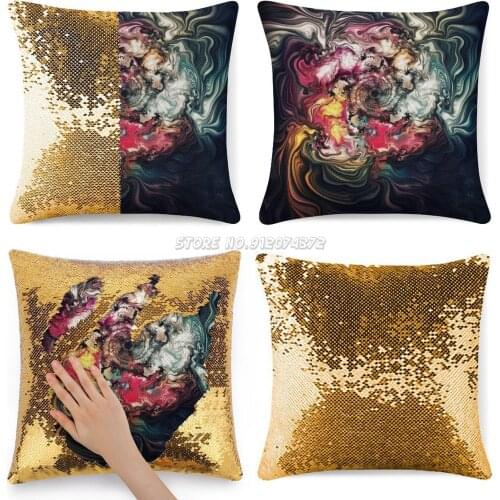 Ferocious 14 Sequin Pillowcase Glitter Pillow Case for Sofa Decorative Party Thomas Flow Flowing Liqhuid Red Pink Yellow Blue Wh