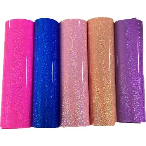 Smooth Shiny Holographic Crystal Glitter PU Faux Leather Fabric Sheet for Making Shoe/Bag/Clothing/DIY Accessories
