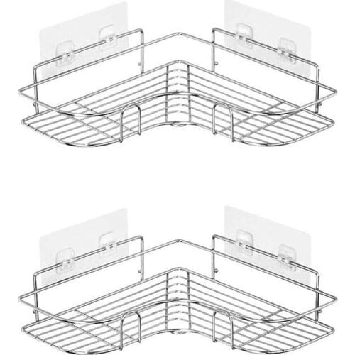 2-Pack Corner Shower Caddy, Stainless Steel Wide Space Shower Shelf with Adhesive, Hanging Storage Organizer Strong and Sturdy f
