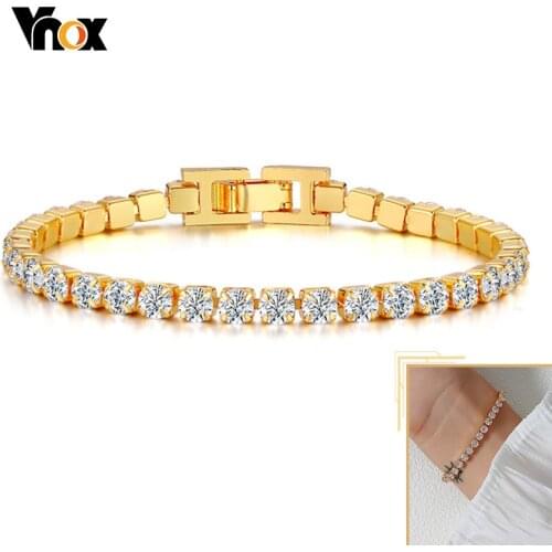 Vnox Shiny 4mm Tennis Chain Bracelet for Women Bling AAA Zirconia Stones Row Temperament Elegant Party Wedding with Jewelry Box