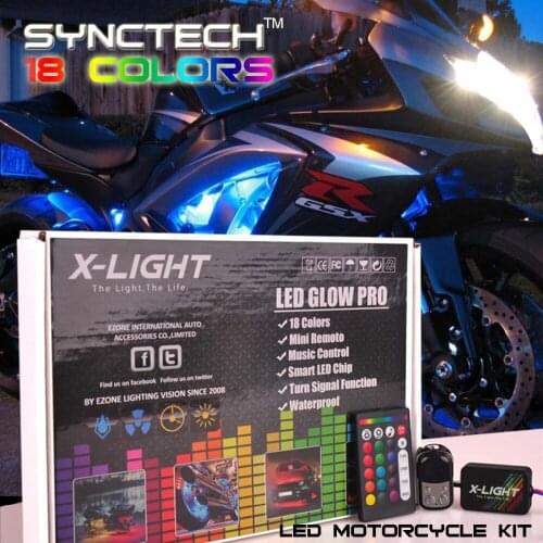 X-LIGHT 10PCS Full-Color LED Motorcycle Ground Effect Light Kit w/ Two Wireless Remote Control For all Motorcycle