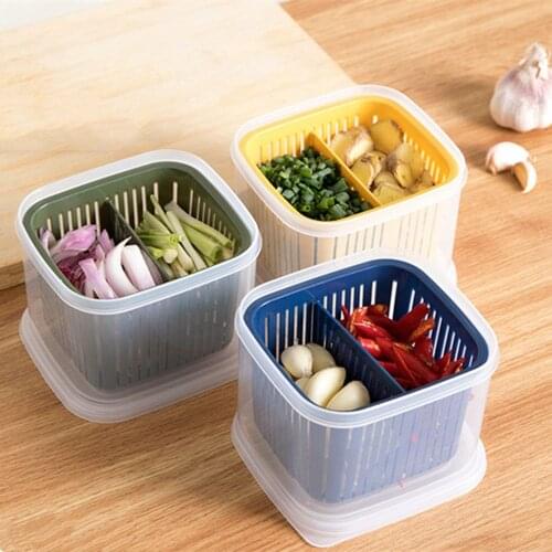 Drain Fresh Box Nordic Style Compartmentalized Green Onion Storage Box Kitchen Sealed Box Refrigerator Fresh-keeping Storage Box