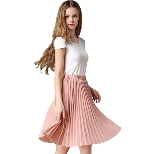 Spring Summer Fashion Womens Skirt High Waist Chiffon Pleated Elastic Skirt Ladies Black Pink Yellow Casual A-Line Long Skirts