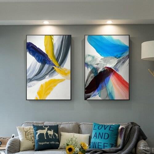 YUMEART Modern Abstract Colorful Feather Canvas Art Paintings For Living Room Bedroom Posters And Prints Wall Poster Home Decor