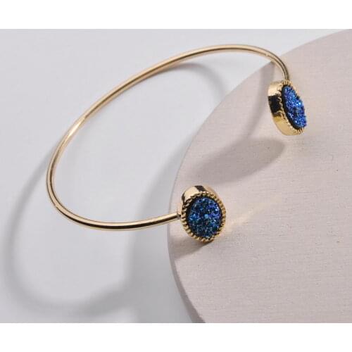 Famous Brand Jewelry 2020 New Arrival Gold Oval Resin Druzy Open Bracelets Adjustable Stone Bangles for Women Jewelry Wholesale