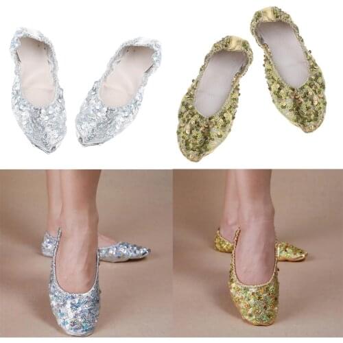 Womens PU Leather Ballet Belly Slippers Ballroom Dance Shoes with Soft Split-Sole