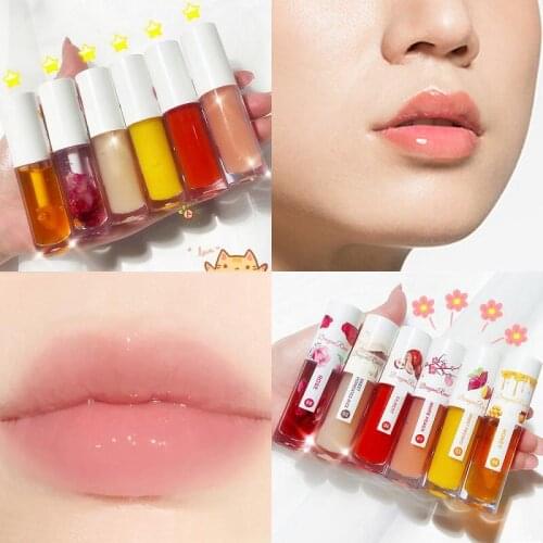New 1PC Rose Flower Lip Oil Natural Plant Extarct Lip Gloss Sexy Cute Fruit Lip Balm Liquid Long Lasting Moisturizing Plumper
