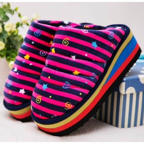 Winter Handmade Cotton Slippers Thick sole Warm Non-Slip Wear-Resistant Men and Women Couple Slanted Heel High Heel Plush Shoes