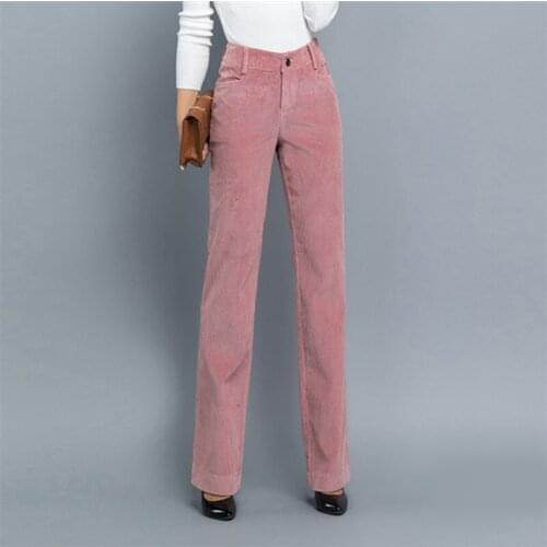 Winter new products, versatile cotton, high waist, thick velvet pants, straight down corduroy, slim casual professional trousers