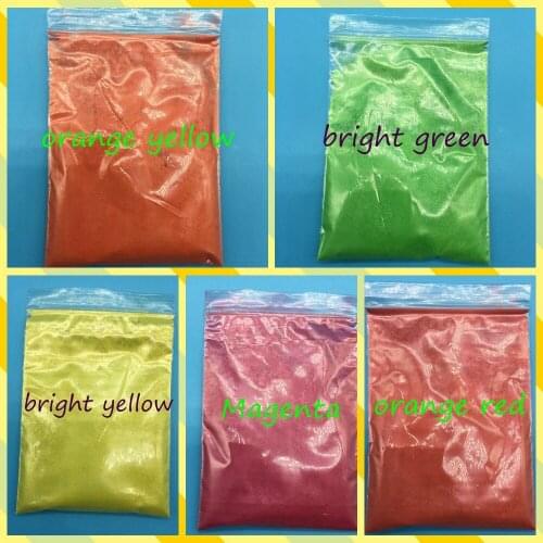 100g mix 5 packs Healthy Natural Mineral Mica Powder DIY orange yellow,bright green,bright yellow,magenta,orange red