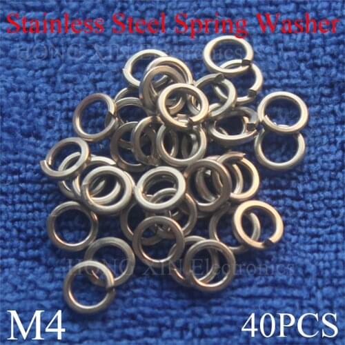 40Pcs M4 304Stainless Steel Spring Washer Plain Washer Shells Pad Spring Lock Washer Elastic Gasket Hardware Accessories