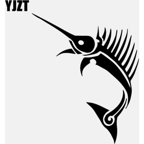 YJZT 12.9CM*15.7CM Car Sticker Cartoon Tribal Sailfish Fishing Vinyl Decal Decor Black/Silver C24-0975