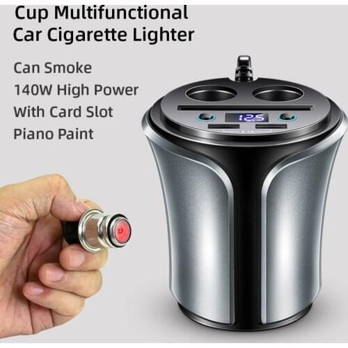 140w Car Cigarette Lighter Socket Dual USB Car Charger Fast Charging Voltage Display For iPhone Huawei Xiaomi Mobile Phone