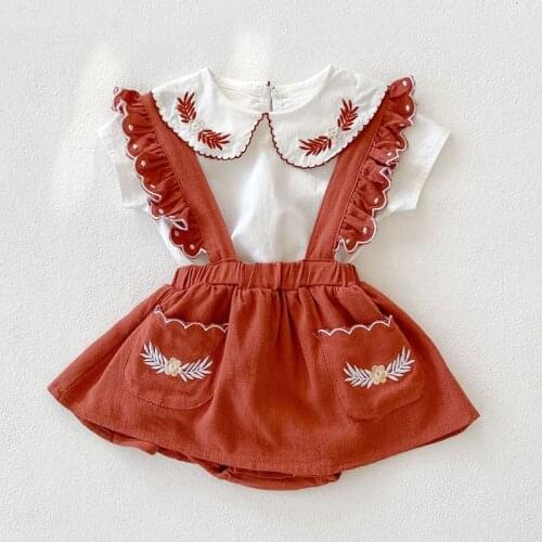 White T Shirt Red Vest Romper Baby 0-3 Years Girls Sets 2021 Summer Brand Clothing Sets For Babies Kids Bodysuit For Newborns
