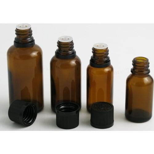 12 x 5ml 10ml 15ml 20ml 30ml 50ml 100ml amber glass bottle 1oz Mini Brown Glass Essential Oil Bottle With Child proof Cap