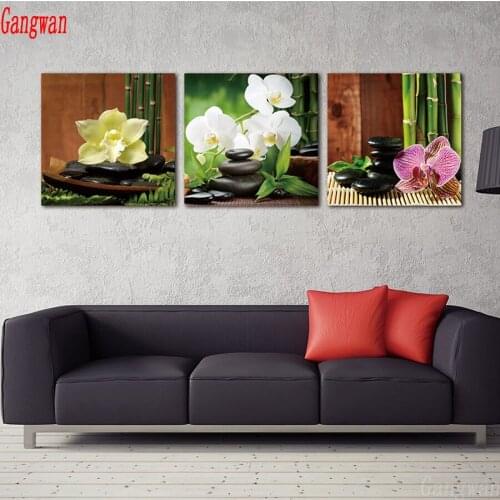 Diy Diamond painting Cross stitch 5D Diamond embroidery triptych Stone orchid flower bamboo full square round drill Diamond