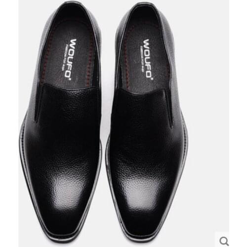 Mens business formal leather shoes. One-legged leather shoes with small square toe