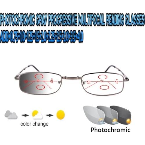 Photochromic Gray Progressive Multifocal Reading Glasses Men Women Ultralight Gray Frame+1.0 +1.5 +1.75 +2.0 +2.5 +3 +3.5 +4
