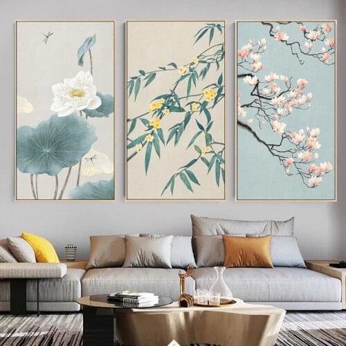 Chinese Style Classical Flower Pipa Canvas Printing Art Painting Poster Traditional Living Room Bedroom Corridor Wall Decoration