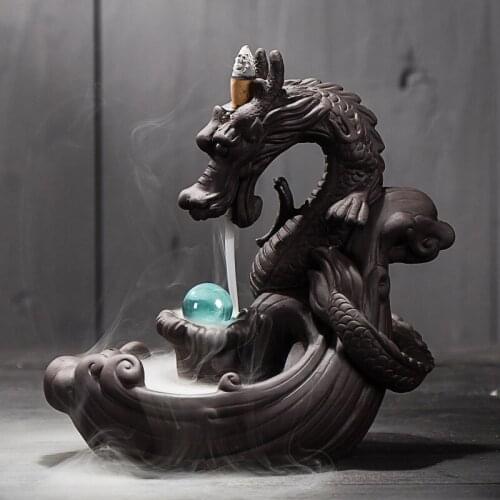 Ceramics Backflow Incense Burner Purple Sand Reflow Incense Furnace Set Auspicious Dragon Opera Beads Home Sandalwood Furnace