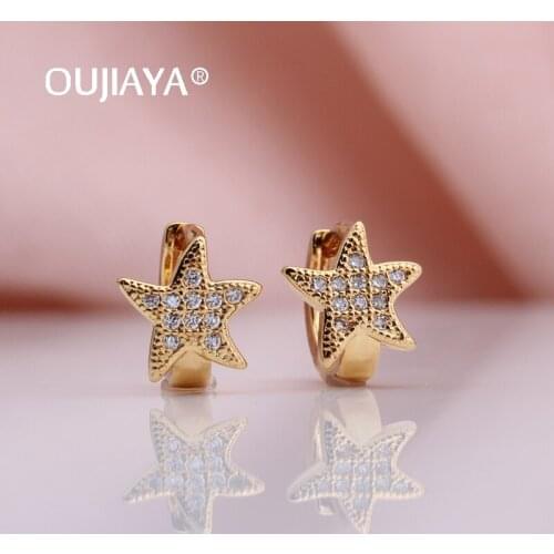 OUJIAYA Starfish Gold Natural Zircon girl Dangle Earrings White Micro Wax Inlay Hollow Small Drop Earrings Fashion Jewelry A73