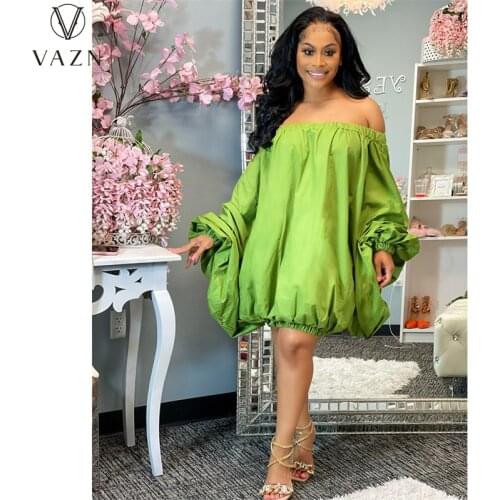 VAZN 2021 Early Autumn Energy Sweet Chiffon Fashion Sexy Young Slash Neck Full Sleeve High Waist Braid Women Mini Dress