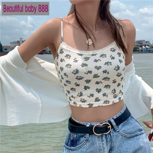 Meqeiss 2021 Beach Vacation boho style lace floral crop tops women camisole summer Bohemia Basic vest Harajuku tank tops female