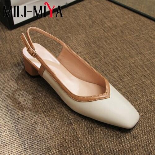 MILI-MIYA New Arrival Sling Back Women Microfiber Pumps Slip On Round Toe Low Thick Heels Casual Street Shoes Plus Size 34-43