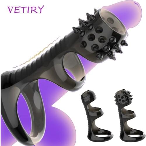Penis Sleeve Ring Reusable Condom Sex Toys for Man Male Time Delay Ejaculation Penis Enlargement Foreskin Ring Cock Ring Shop