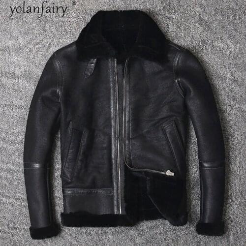 Mens Genuine Leather Jacket Men Winter Real Fur Coat Sheepskin Coats 100% Wool Lining Vintage Chaqueta Hombre 2020 1940 KJ5250