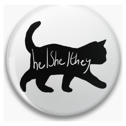 He She They Pronoun Cat Soft Button Pin Badge Metal Cute Lapel Pin Creative Clothes Gift Brooch Funny Hat Cartoon Lover Women