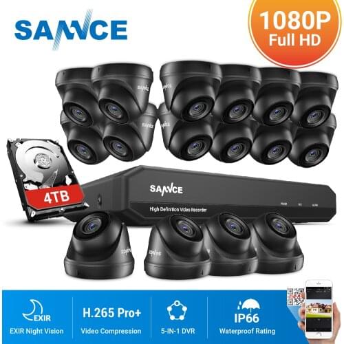 SANNCE 16CH 1080N DVR 1080P Security camera CCTV system 16pcs 1080P CCTV Cameras P2P Outdoor Waterproof Video Surveillance kit