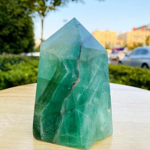 Natural Green Fluorite Crystal Obelisk Tower Quartz Wand Point Specimen Healing 500-1000g